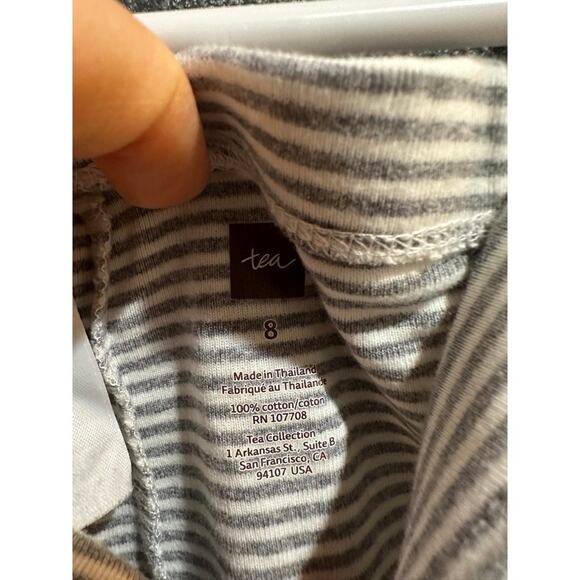 Tea Collection Full Length Grey Striped Stretchy Leggings 100% Cotton Size 8 - Picture 3 of 6